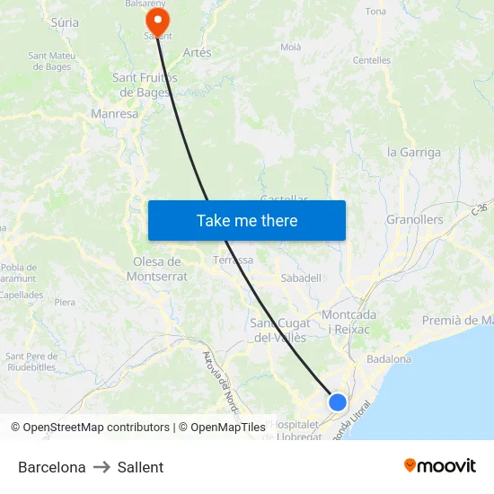 Barcelona to Sallent map