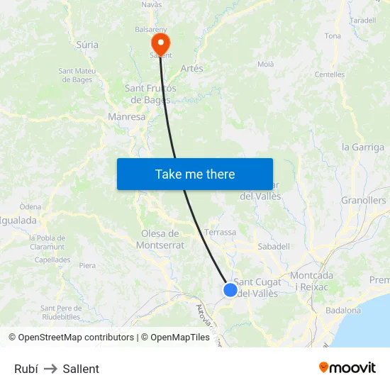 Rubí to Sallent map
