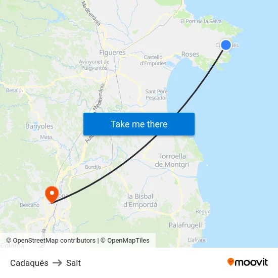 Cadaqués to Salt map