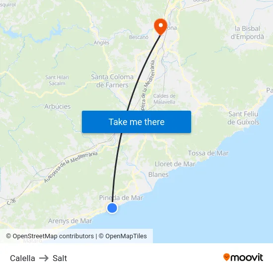 Calella to Salt map