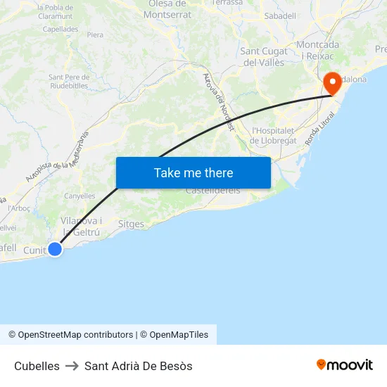 Cubelles to Sant Adrià De Besòs map