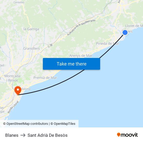 Blanes to Sant Adrià De Besòs map