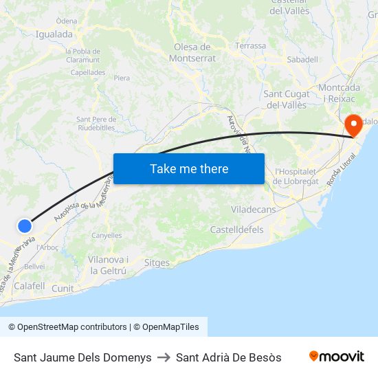 Sant Jaume Dels Domenys to Sant Adrià De Besòs map