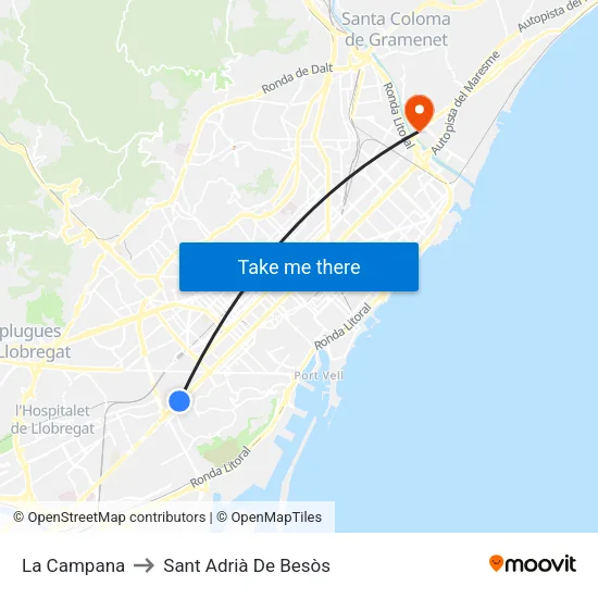 La Campana to Sant Adrià De Besòs map