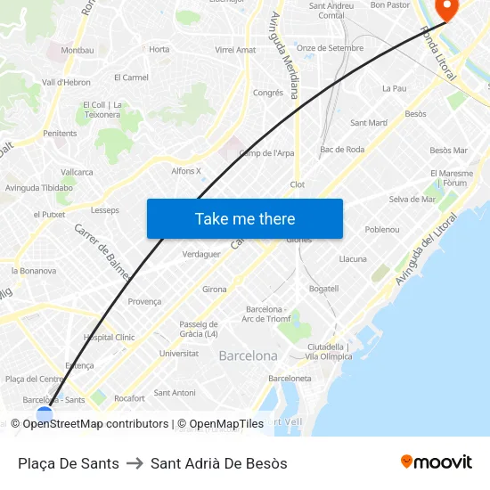 Plaça De Sants to Sant Adrià De Besòs map