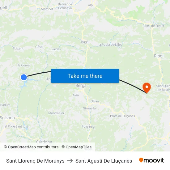 Sant Llorenç De Morunys to Sant Agustí De Lluçanès map