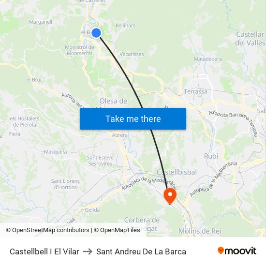 Castellbell I El Vilar to Sant Andreu De La Barca map