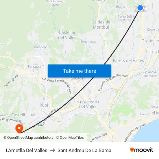 L'Ametlla Del Vallès to Sant Andreu De La Barca map
