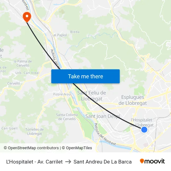 L'Hospitalet - Av. Carrilet to Sant Andreu De La Barca map