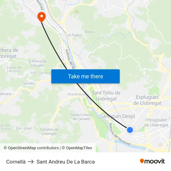 Cornellà to Sant Andreu De La Barca map