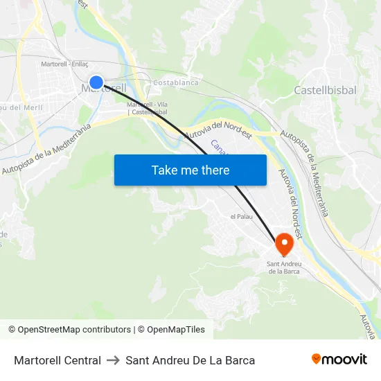 Martorell Central to Sant Andreu De La Barca map