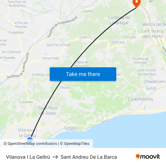 Vilanova I La Geltrú to Sant Andreu De La Barca map