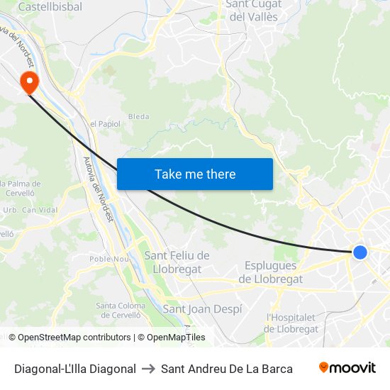 Diagonal-L'Illa Diagonal to Sant Andreu De La Barca map