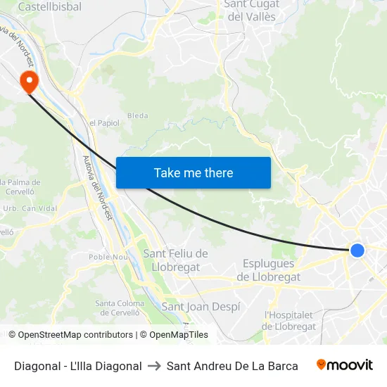 Diagonal - L'Illa Diagonal to Sant Andreu De La Barca map
