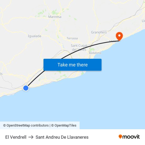 El Vendrell to Sant Andreu De Llavaneres map