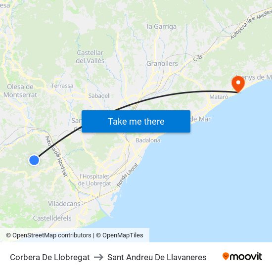 Corbera De Llobregat to Sant Andreu De Llavaneres map