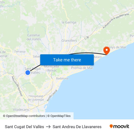 Sant Cugat Del Vallès to Sant Andreu De Llavaneres map