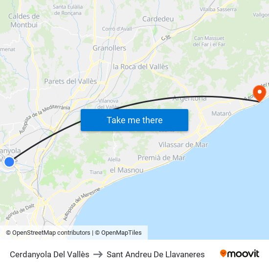 Cerdanyola Del Vallès to Sant Andreu De Llavaneres map