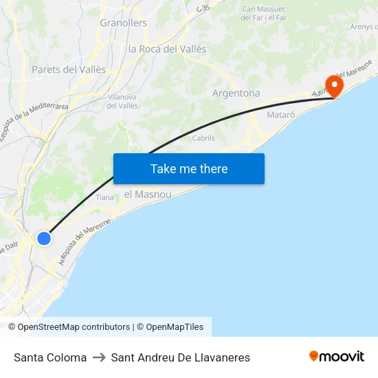 Santa Coloma to Sant Andreu De Llavaneres map