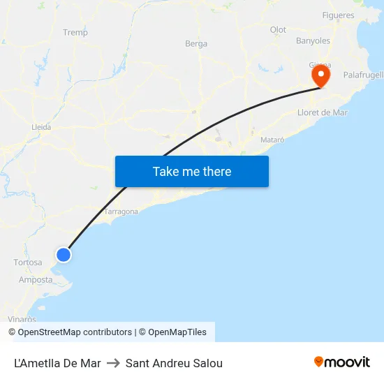 L'Ametlla De Mar to Sant Andreu Salou map