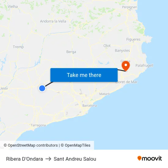 Ribera D'Ondara to Sant Andreu Salou map