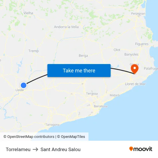 Torrelameu to Sant Andreu Salou map