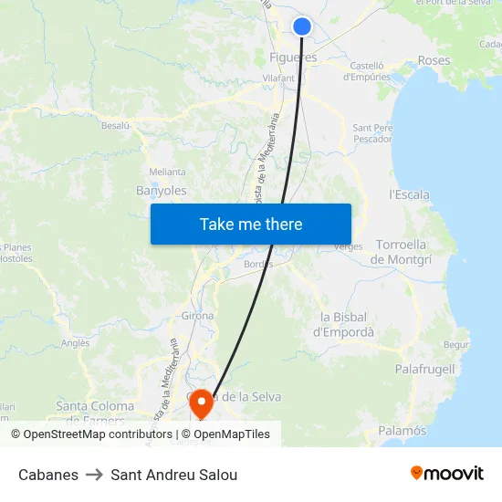 Cabanes to Sant Andreu Salou map