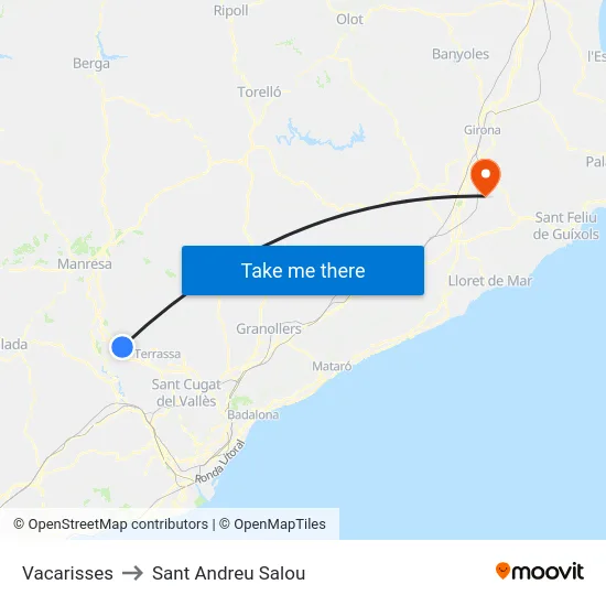 Vacarisses to Sant Andreu Salou map