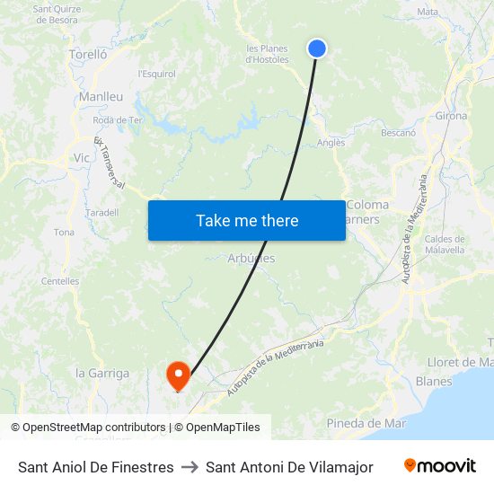 Sant Aniol De Finestres to Sant Antoni De Vilamajor map