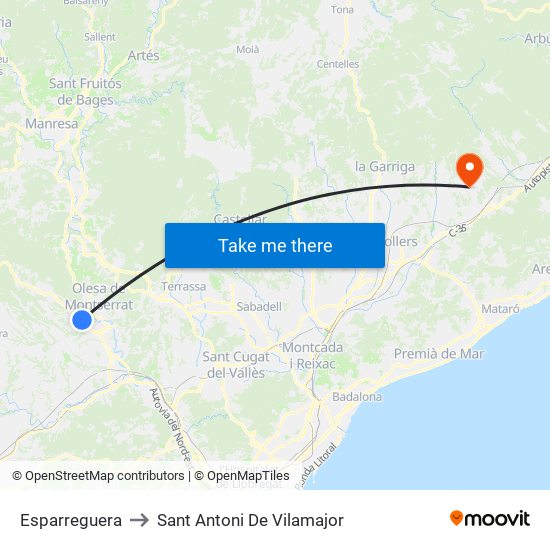 Esparreguera to Sant Antoni De Vilamajor map