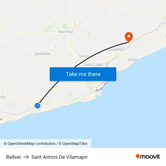 Bellvei to Sant Antoni De Vilamajor map