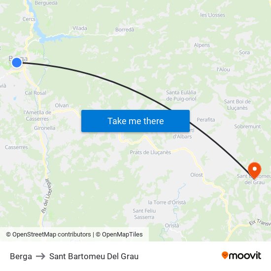 Berga to Sant Bartomeu Del Grau map