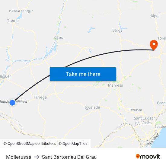 Mollerussa to Sant Bartomeu Del Grau map