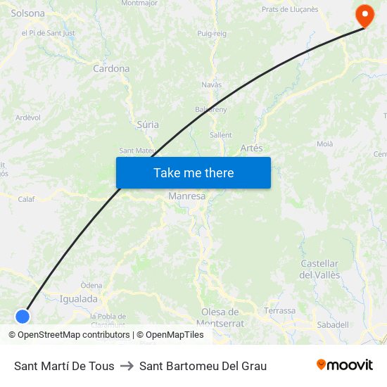 Sant Martí De Tous to Sant Bartomeu Del Grau map