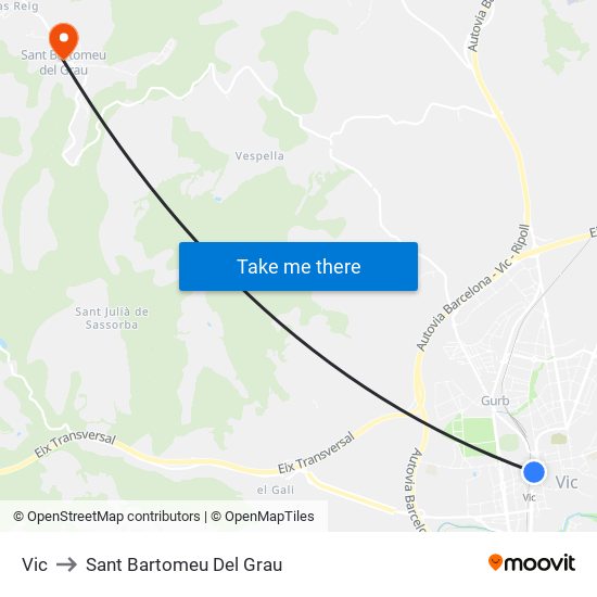 Vic to Sant Bartomeu Del Grau map