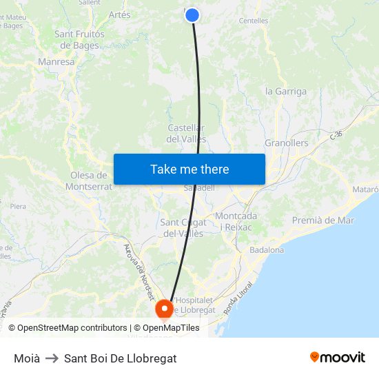 Moià to Sant Boi De Llobregat map