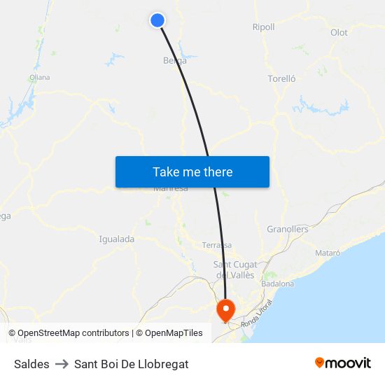Saldes to Sant Boi De Llobregat map