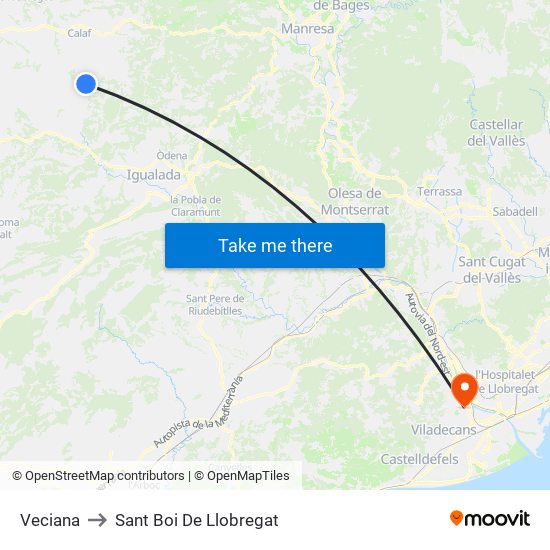 Veciana to Sant Boi De Llobregat map