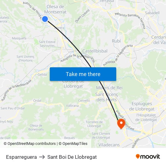 Esparreguera to Sant Boi De Llobregat map