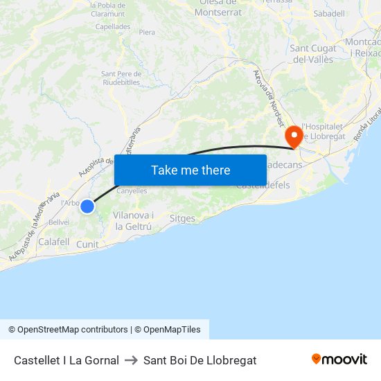 Castellet I La Gornal to Sant Boi De Llobregat map