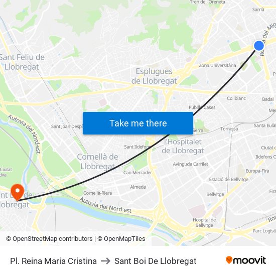 Pl. Reina Maria Cristina to Sant Boi De Llobregat map