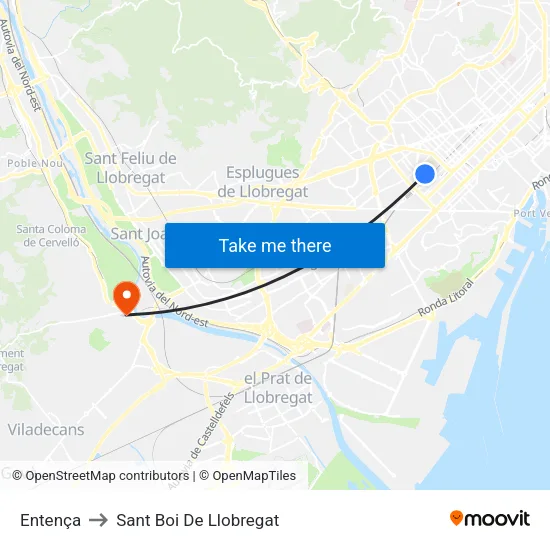 Entença to Sant Boi De Llobregat map