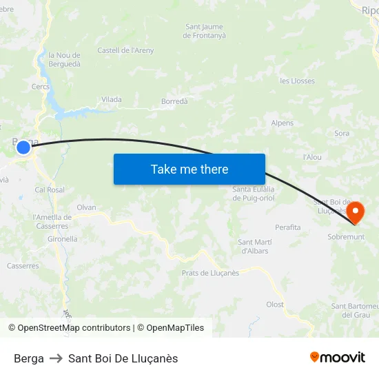Berga to Sant Boi De Lluçanès map