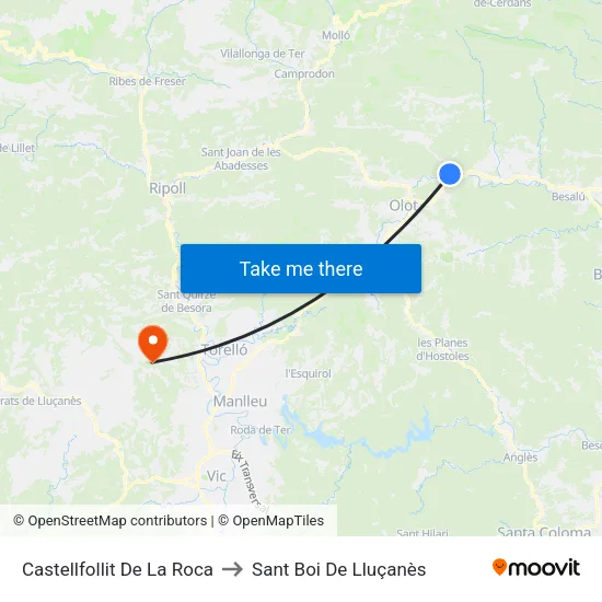 Castellfollit De La Roca to Sant Boi De Lluçanès map