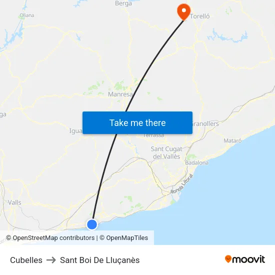Cubelles to Sant Boi De Lluçanès map