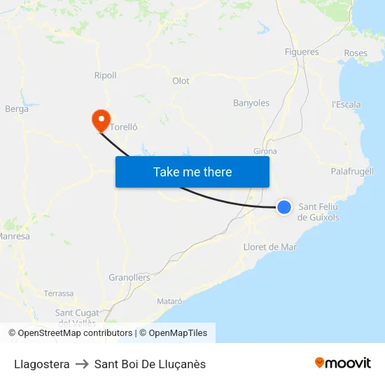 Llagostera to Sant Boi De Lluçanès map