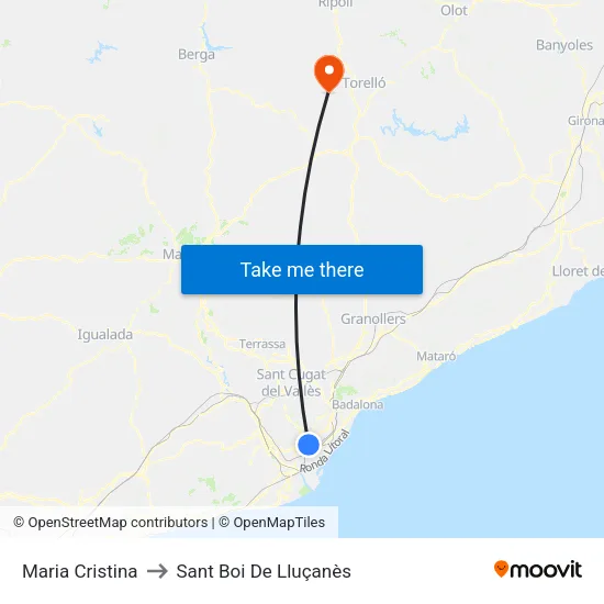 Maria Cristina to Sant Boi De Lluçanès map