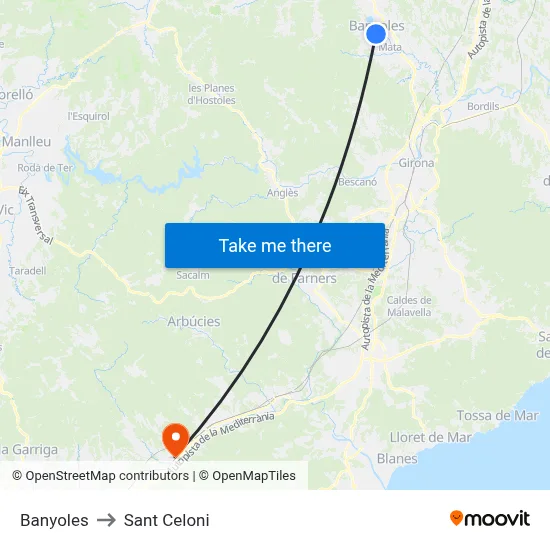 Banyoles to Sant Celoni map