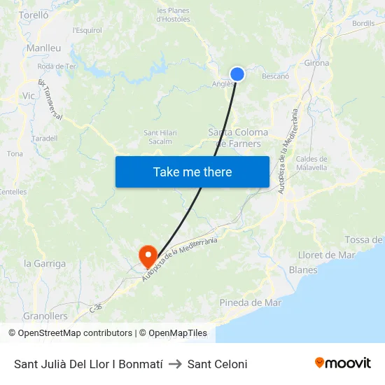 Sant Julià Del Llor I Bonmatí to Sant Celoni map