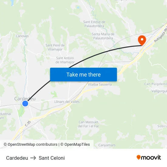 Cardedeu to Sant Celoni map